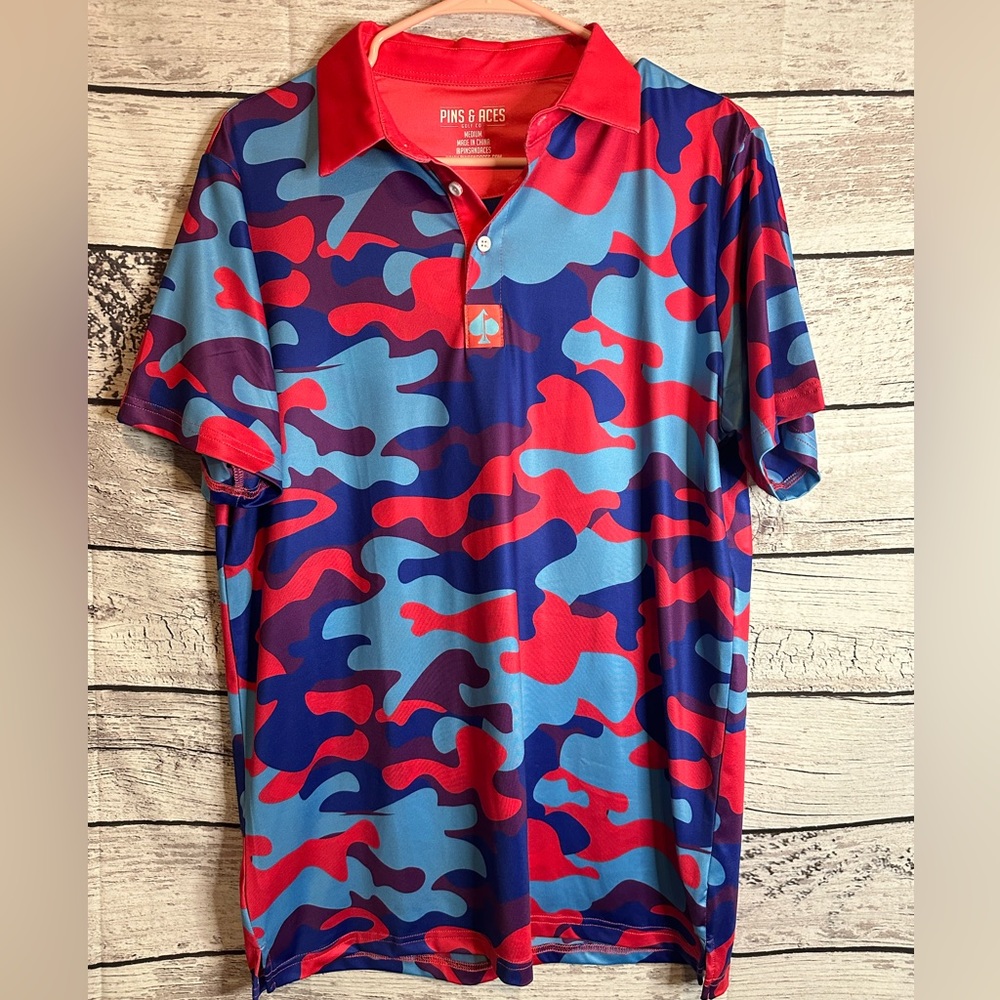 Pins and Aces Mens Medium Vivid Camo Polo Shirt